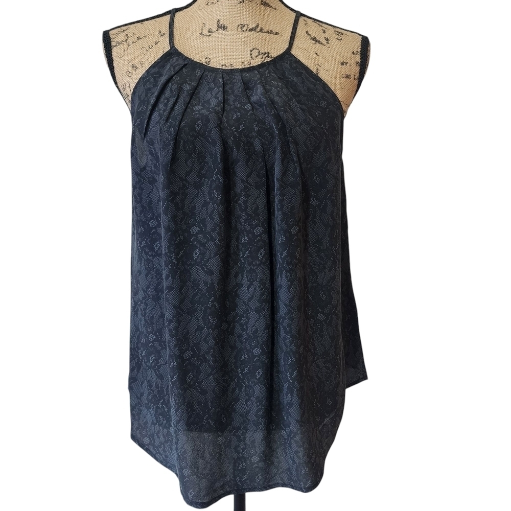 Joie 100% Silk Black Printed Lace Pattern Sleeveless Top - Medium